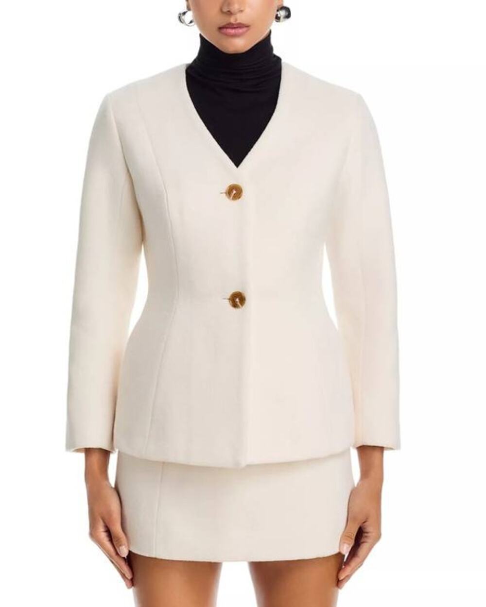 French Connection Textured Boiled Wool Jacket & Mini Skirt in Porcelain Cream 4